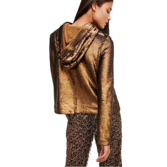 Free People Terracotta Bronze Sequined Hooded Jacket Size XS - Picture 4 of 10